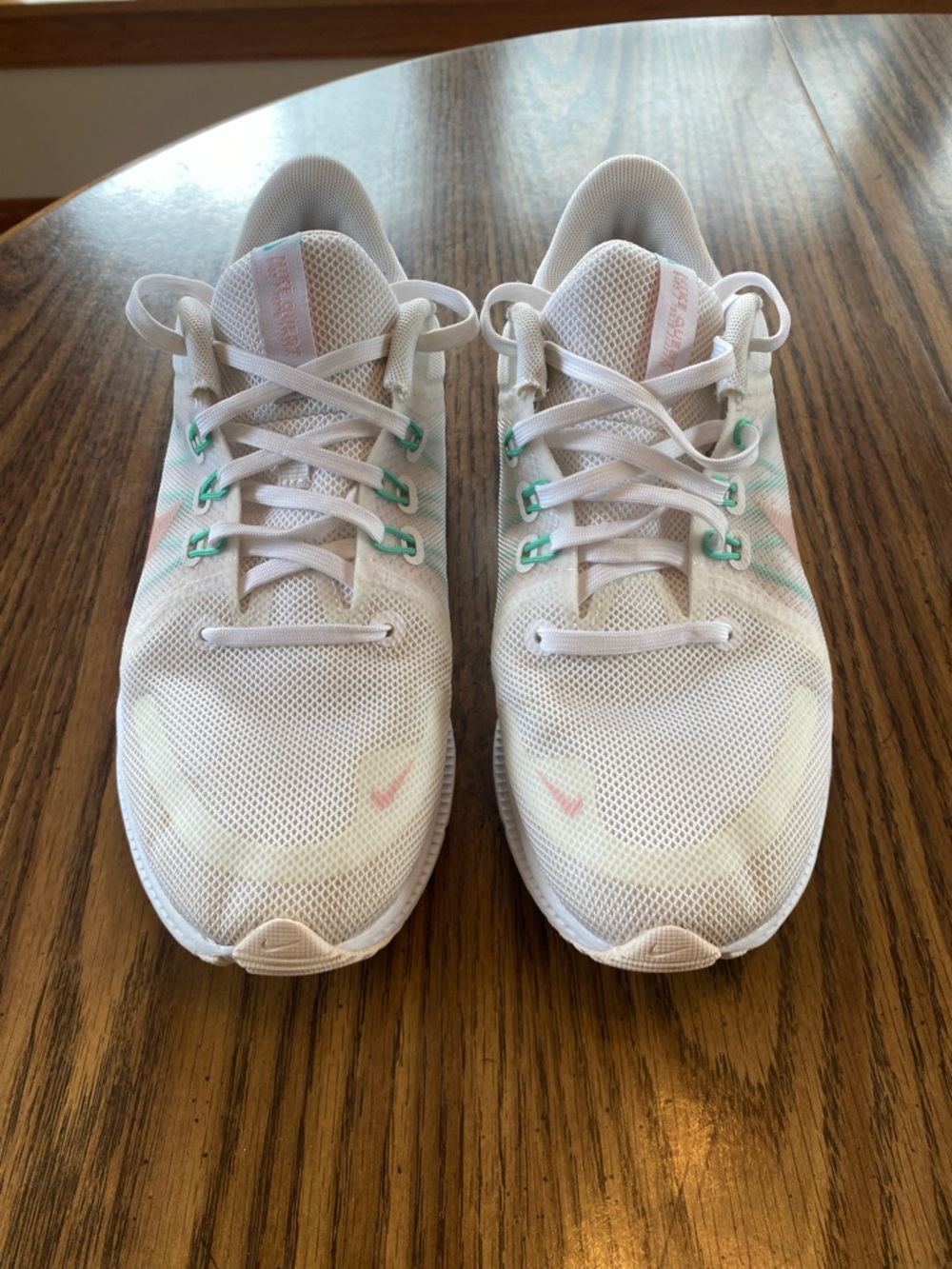 Nike Quest Women’s White Mesh Sneakers with Mint and Pink Accents